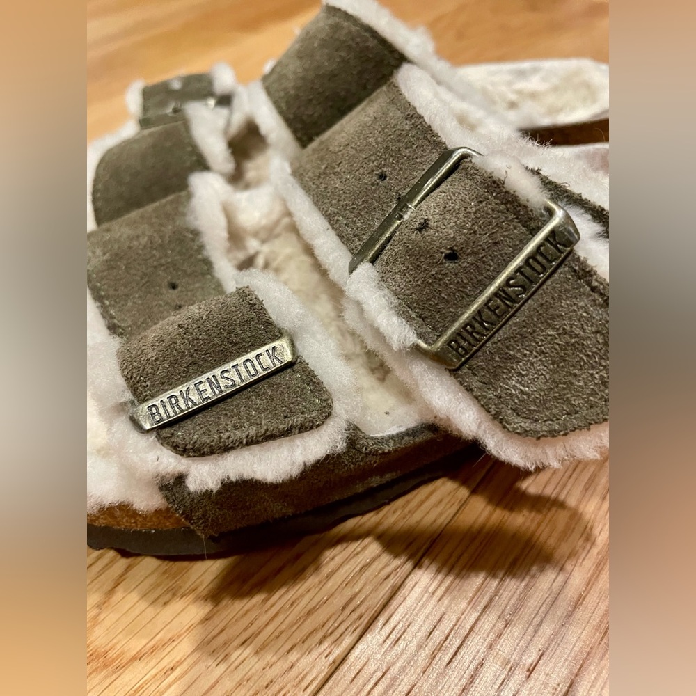 Birkenstock Arizona shearling suede leather sandal sz US 7-7.5 38 unisex olive - Picture 4 of 9